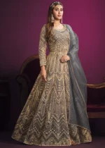 Dark Gray Heavy Embroidery Anarkali