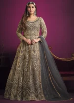 Dark Gray Heavy Embroidery Anarkali