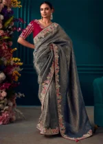 Dark Gray Kanjivaram Silk Saree