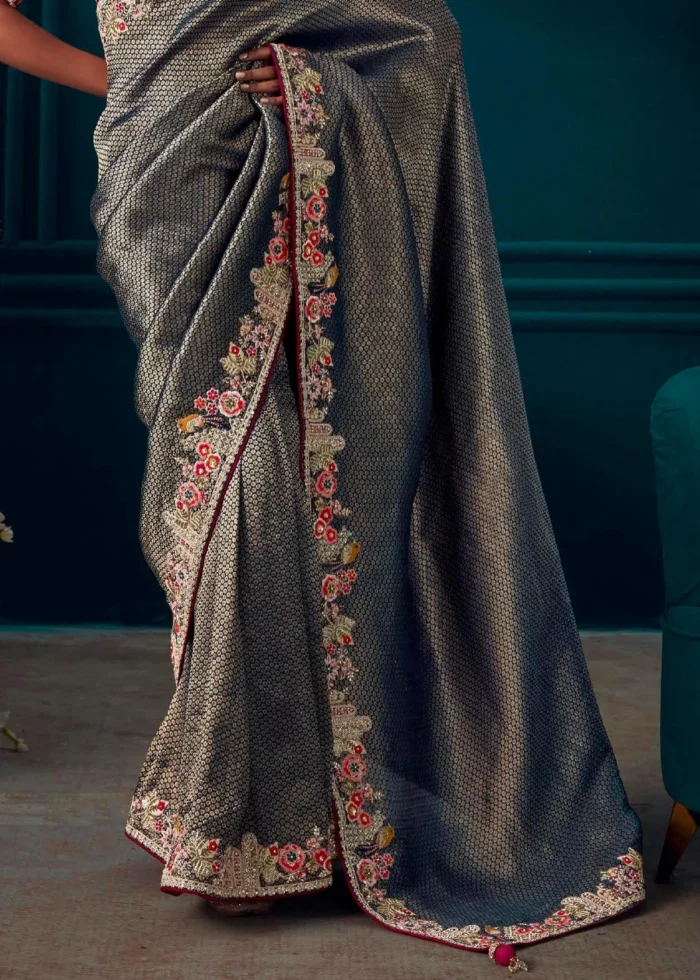 Dark Gray Kanjivaram Silk Saree