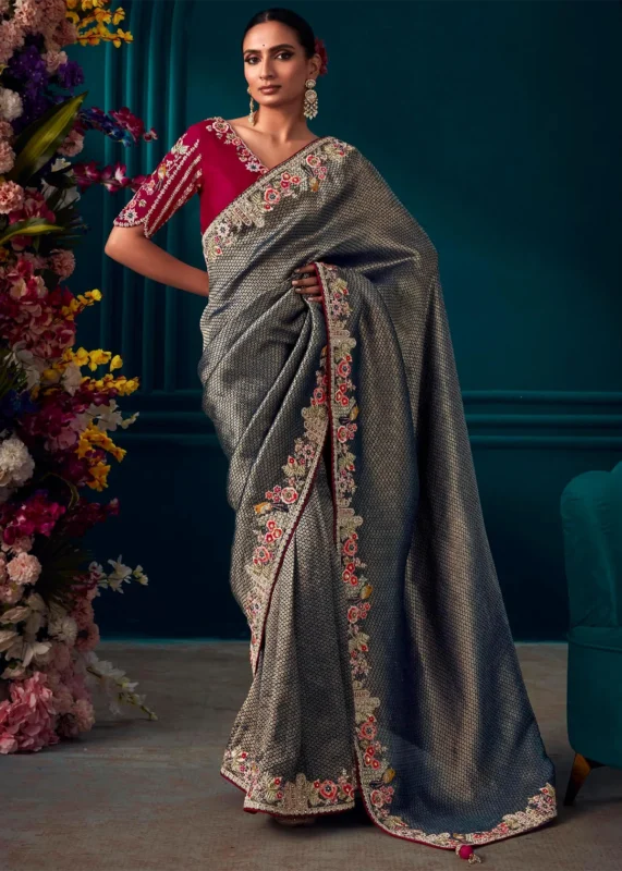 Dark Gray Kanjivaram Silk Saree