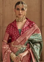 Dark Green Banarasi Saree