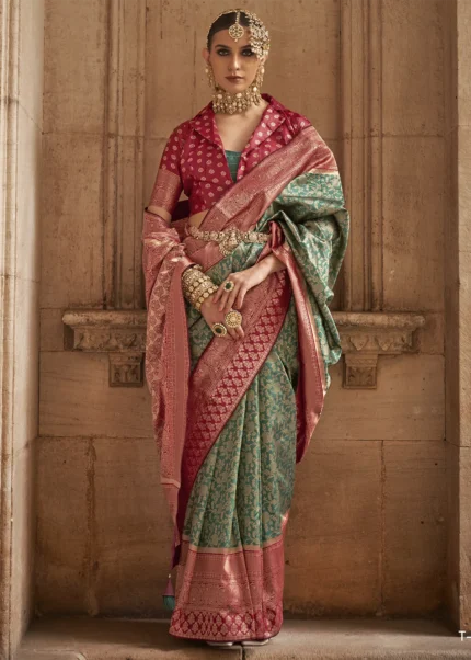 Dark Green Banarasi Saree