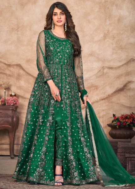 Dark Green Heavy Embroidery Anarkali