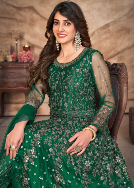 Dark Green Heavy Embroidery Anarkali