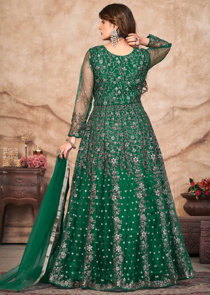 Dark Green Heavy Embroidery Anarkali