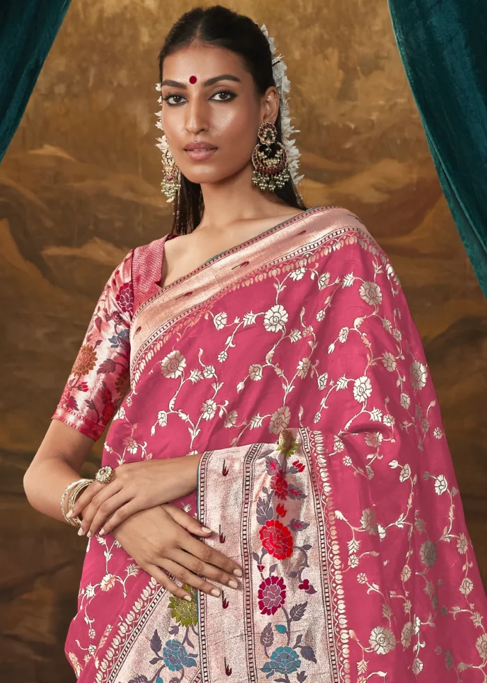 Dark Pink Paithani Silk Saree