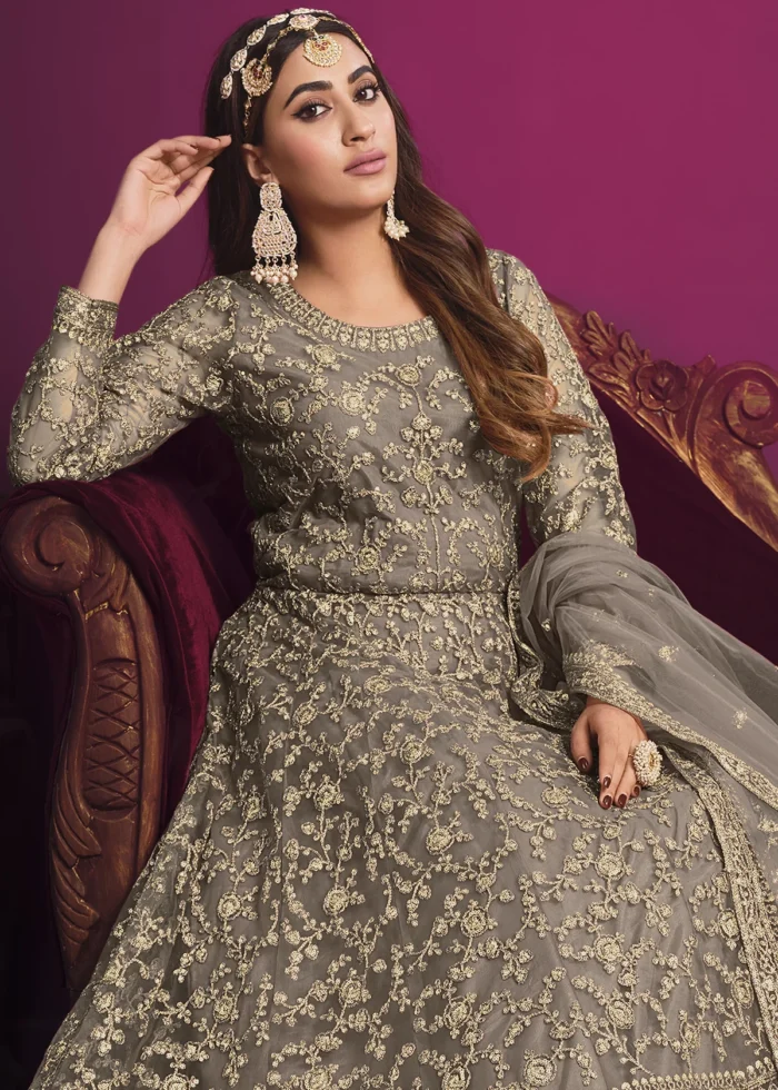 Dusty Gray Heavy Embroidery Anarkali