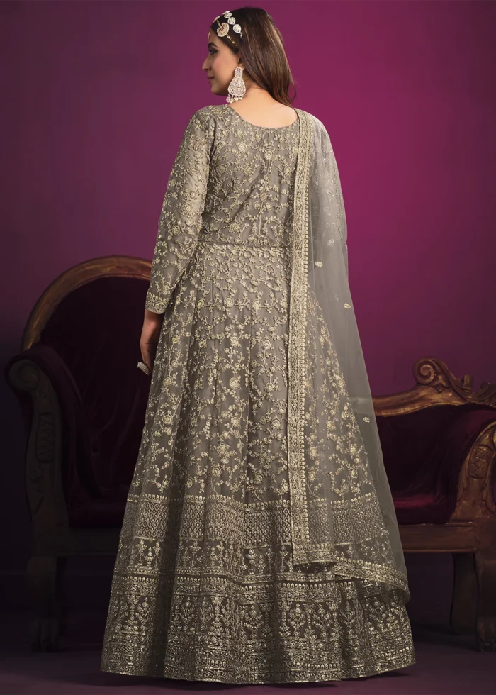 Dusty Gray Heavy Embroidery Anarkali