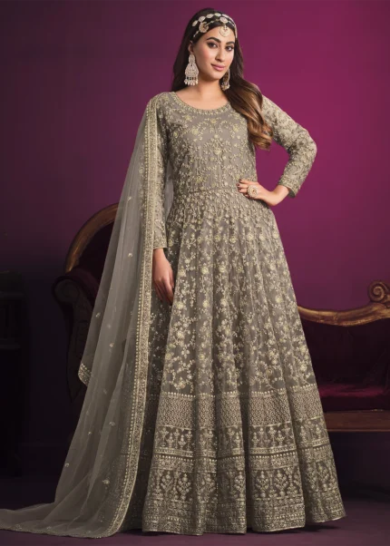 Dusty Gray Heavy Embroidery Anarkali