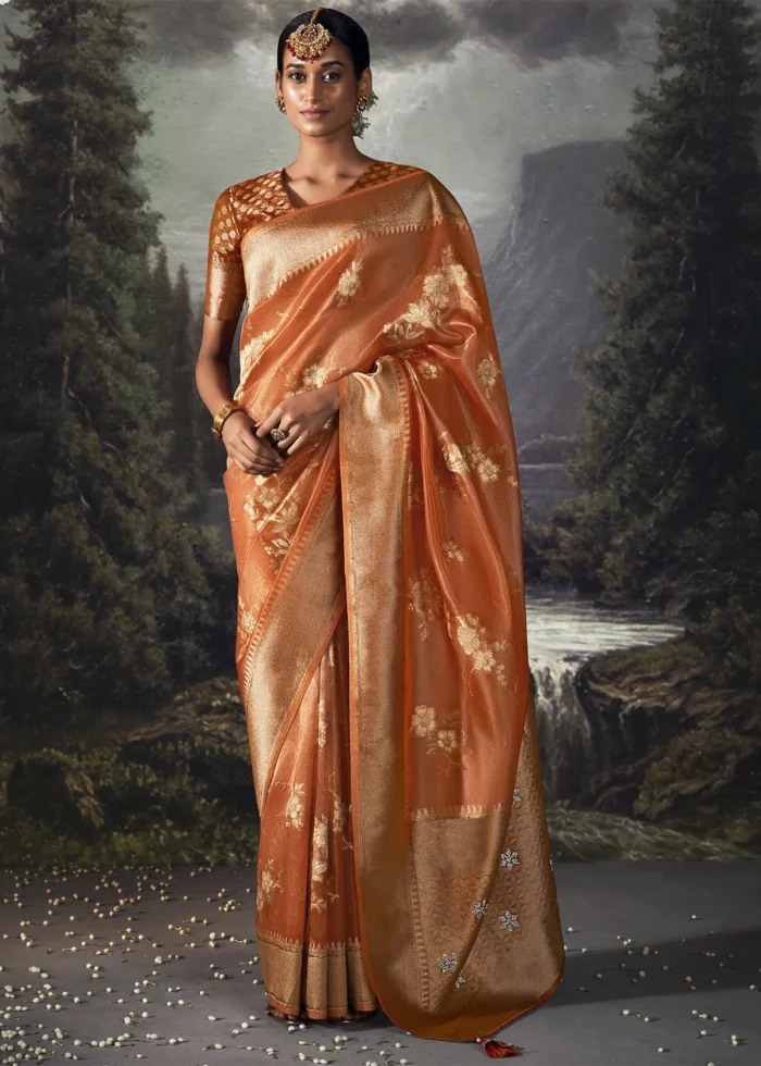 Dusty Orange Banarasi Saree