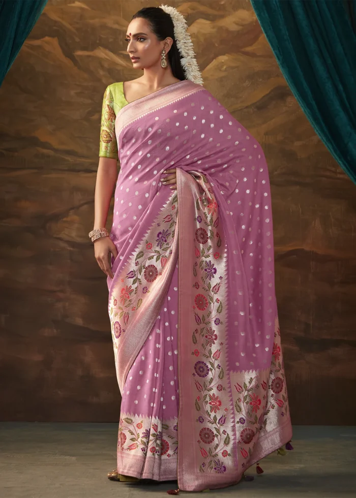 Dusty Pink Paithani Silk Saree