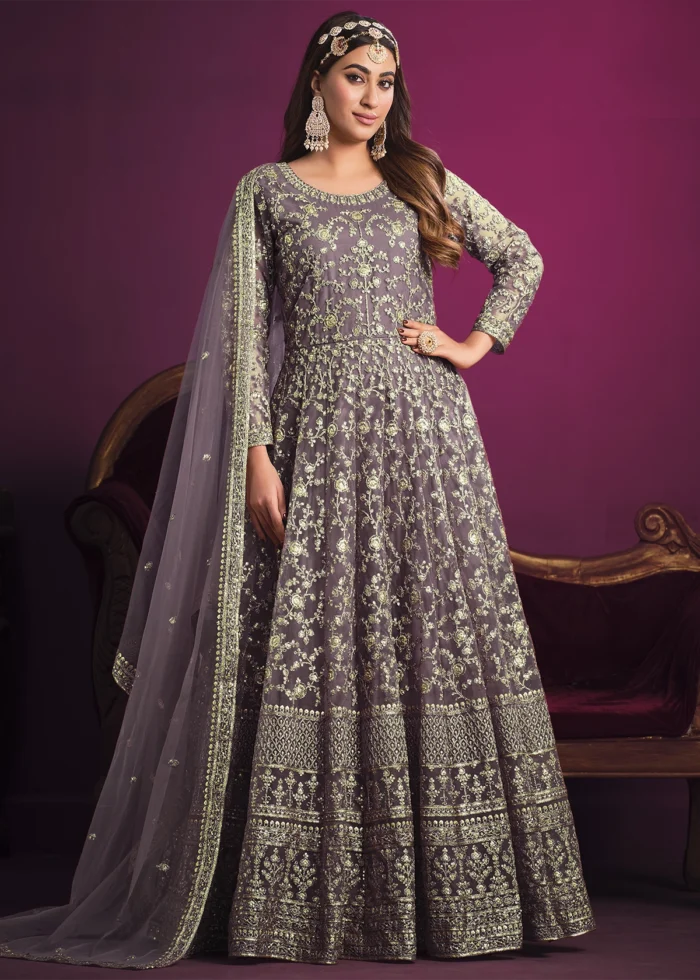 Dusty Purple Heavy Embroidery Anarkali