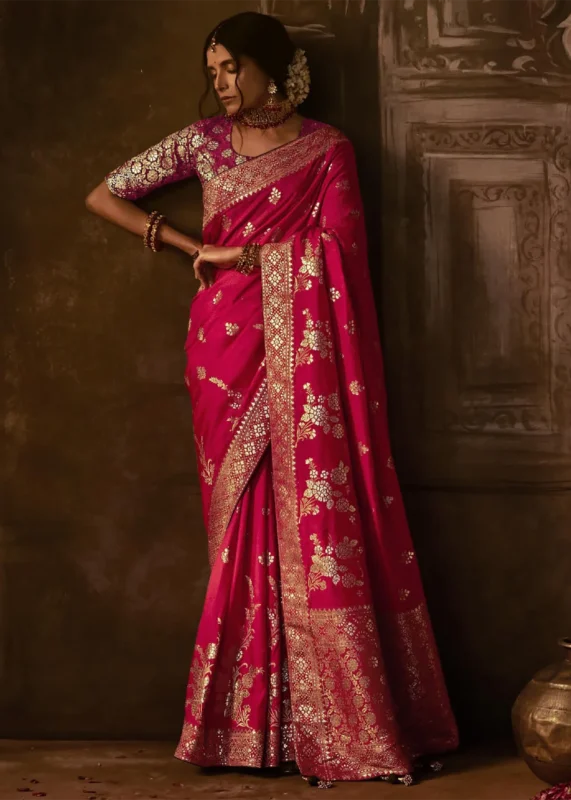 Fuchsia Banarasi Silk Saree