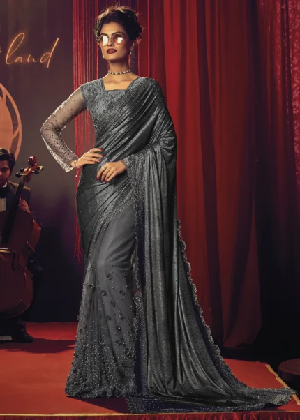 Gray Designer Saree with Heavy Work