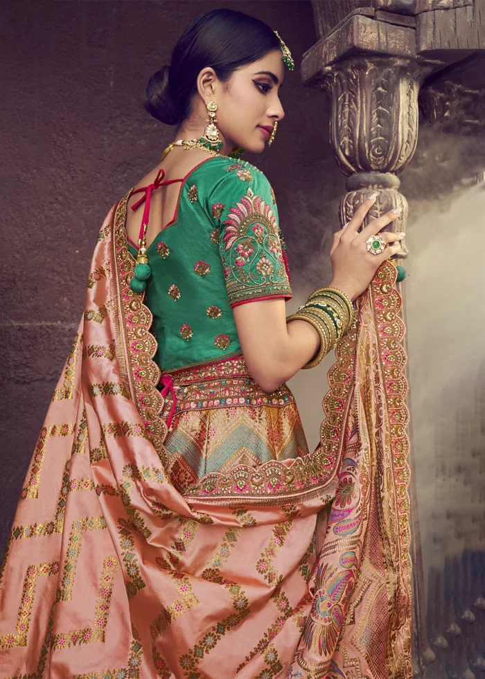 Green and Pink Banarasi Lehenga