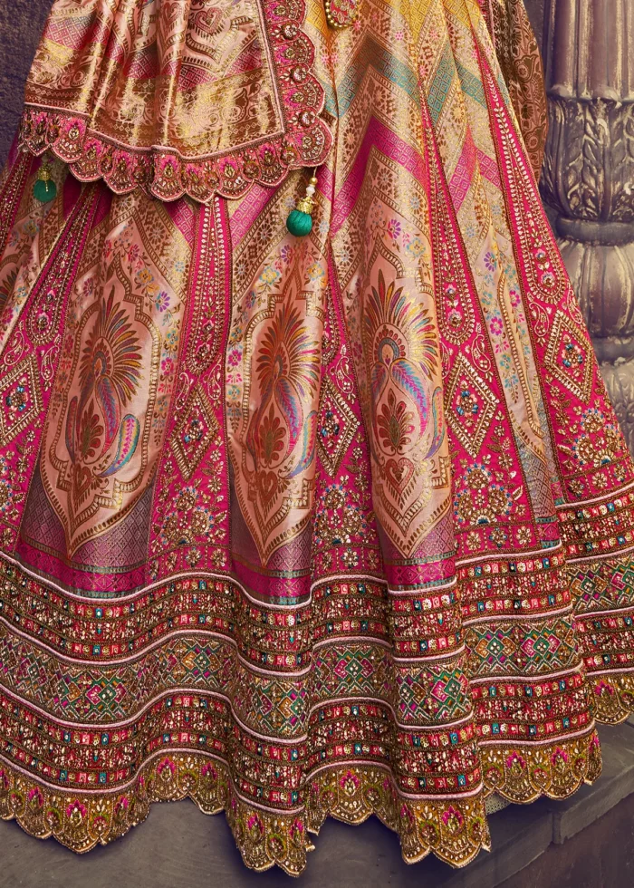 Green and Pink Banarasi Lehenga