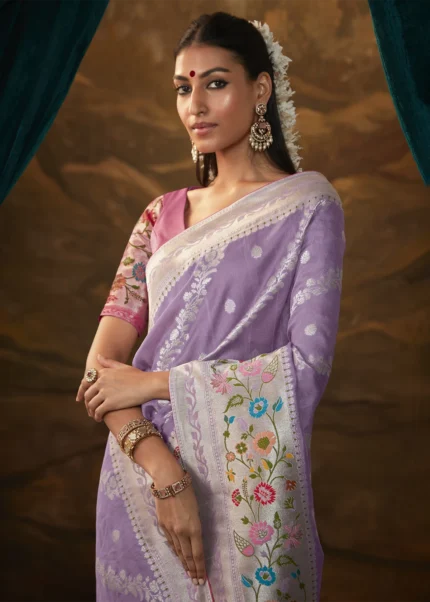 Lavender Paithani Silk Saree