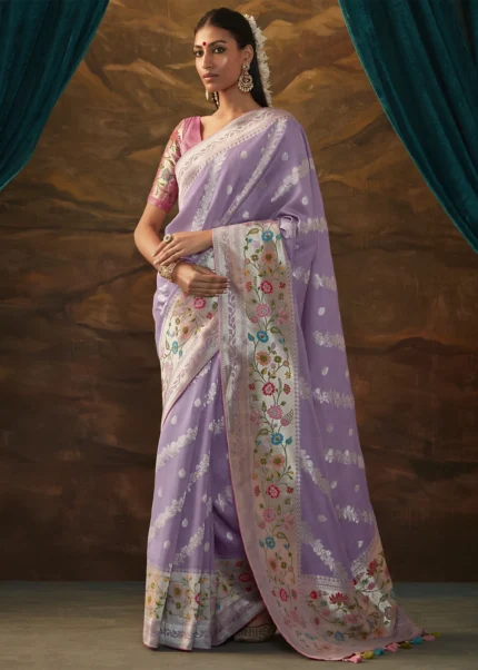 Lavender Paithani Silk Saree