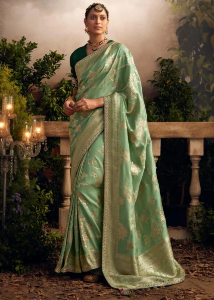 Light Green Banarasi Dola Silk Saree