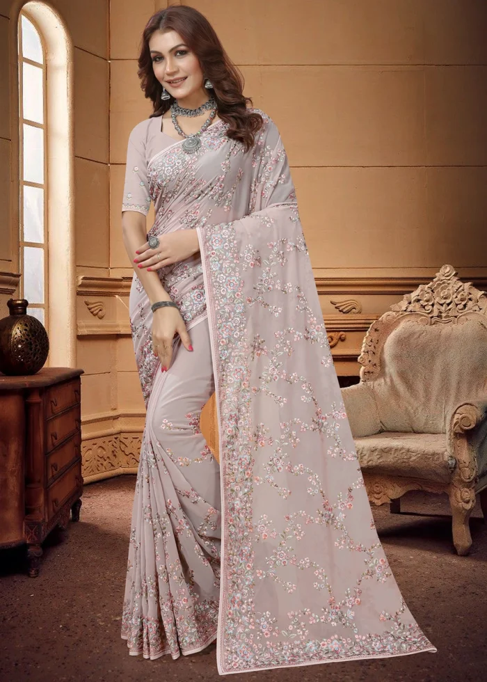 Lilac Embroidered Saree