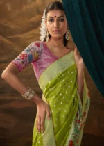 Lime Green Paithani Silk Saree