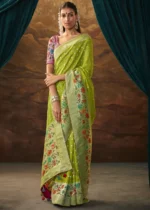 Lime Green Paithani Silk Saree