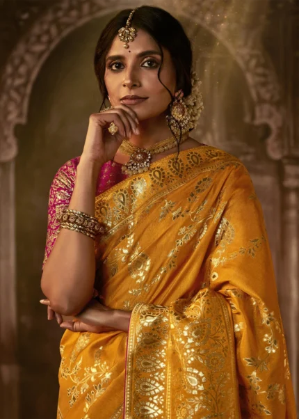 Marigold Orange Banarasi Silk Saree