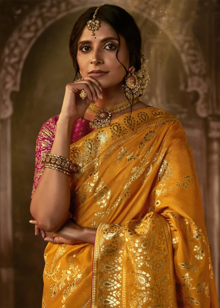 Marigold Orange Banarasi Silk Saree