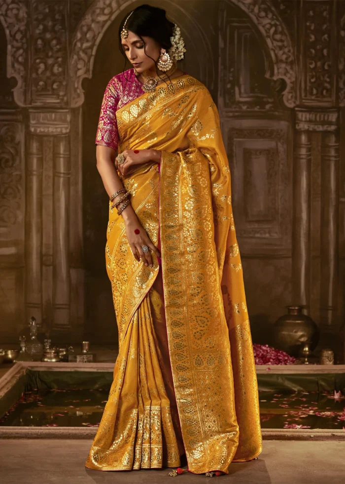 Marigold Orange Banarasi Silk Saree