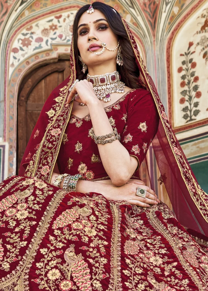 Maroon Velvet Lehenga