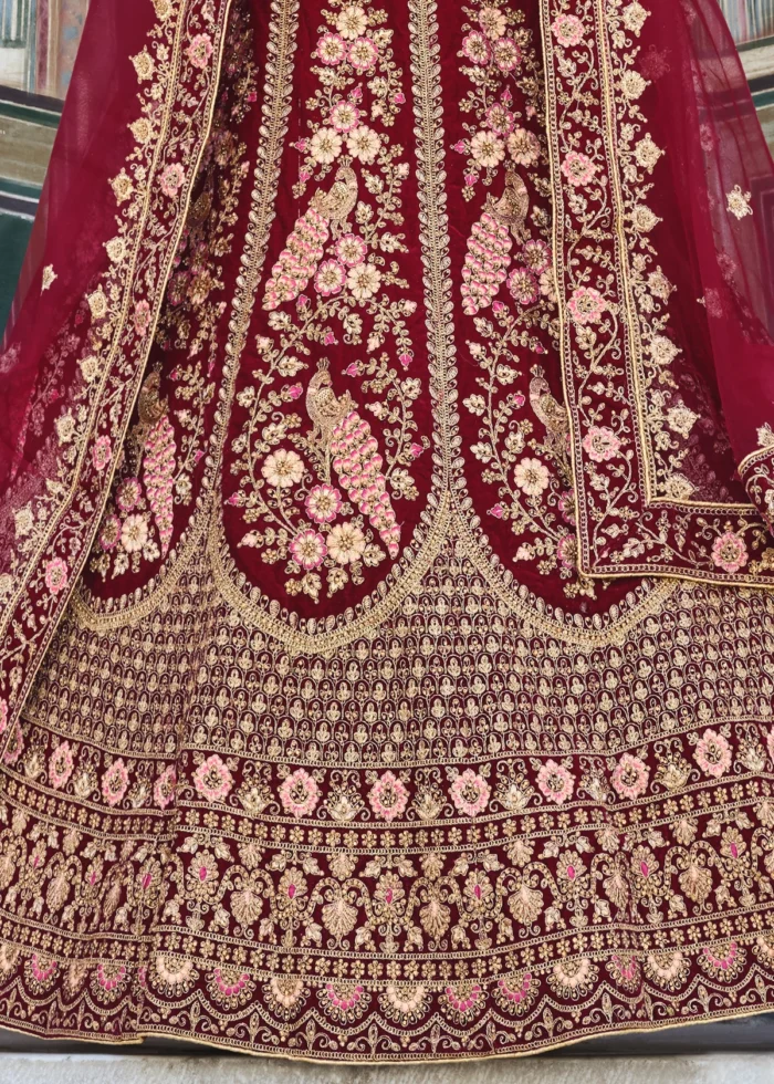 Maroon Velvet Lehenga