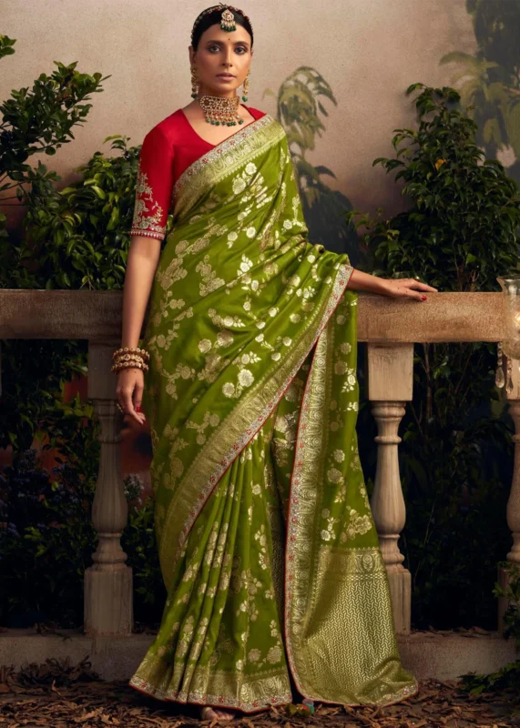 Mehndi Green Banarasi Dola Silk Saree