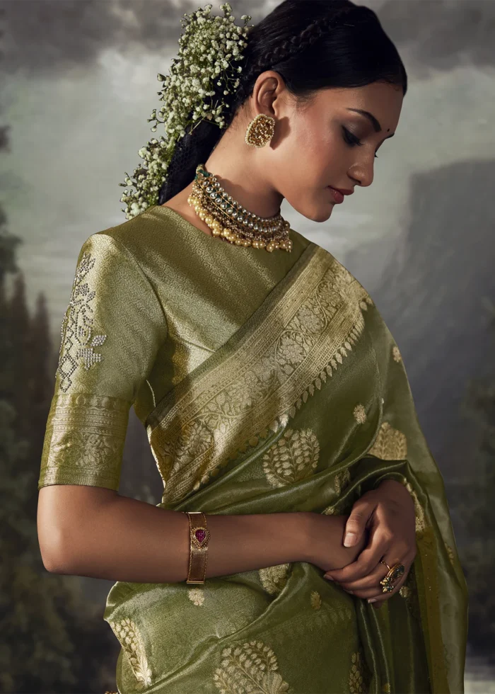 Mehndi Green Banarasi Saree