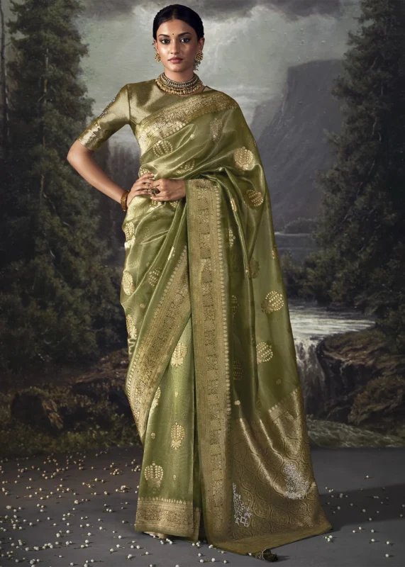 Mehndi Green Banarasi Saree