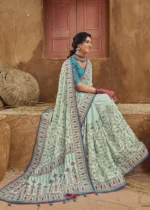 Mint Green Embroidered Saree with Kacchi Work