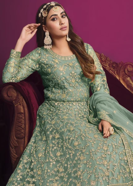 Mint Green Heavy Embroidery Anarkali