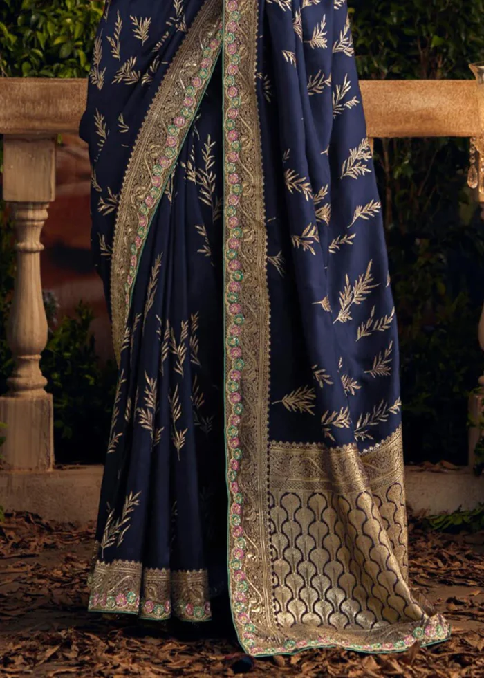 Navy Blue Banarasi Dola Silk Saree