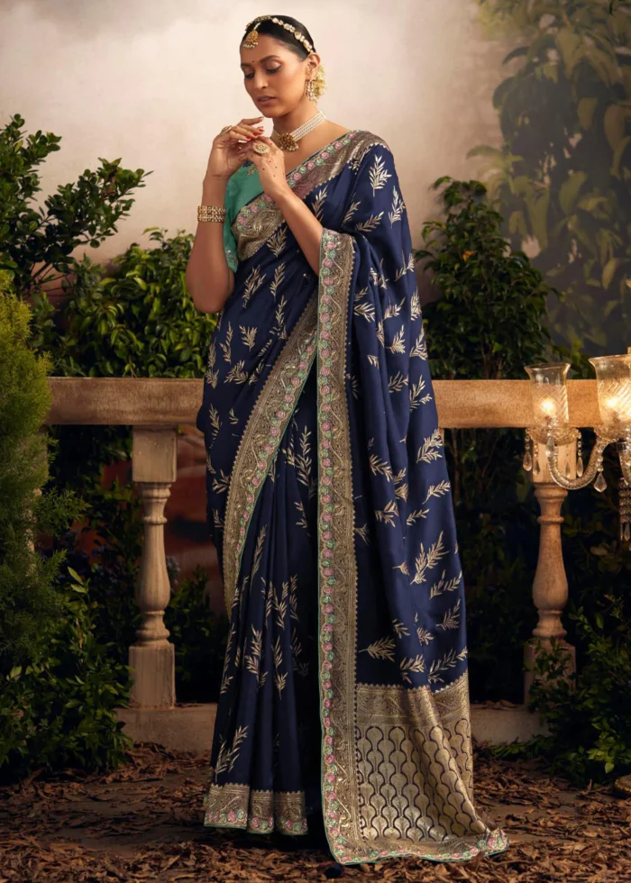 Navy Blue Banarasi Dola Silk Saree