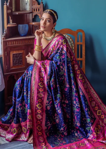 Navy Blue Paithani Silk Saree