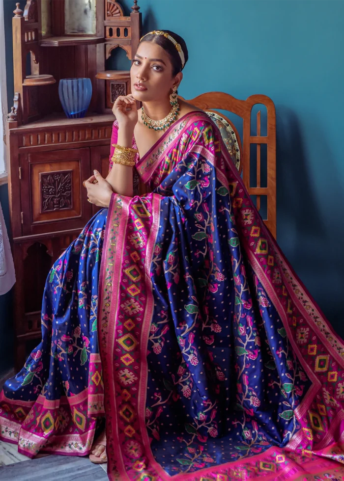 Navy Blue Paithani Silk Saree