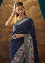 Navy Blue Paithani Silk Saree