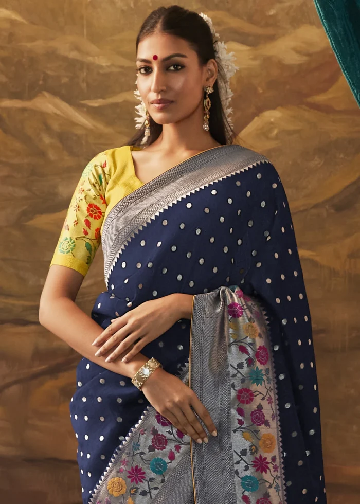 Navy Blue Paithani Silk Saree