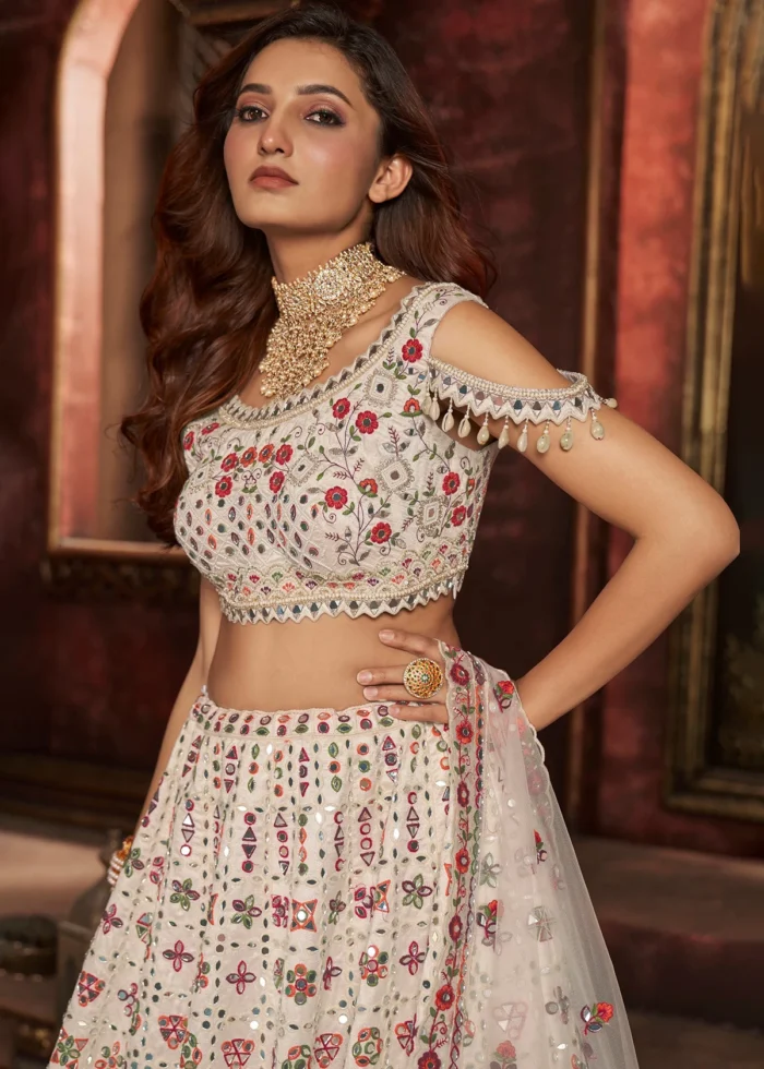 Off White Embroidered Lehenga