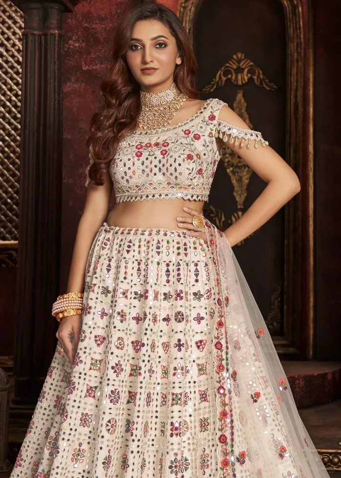 Off White Embroidered Lehenga