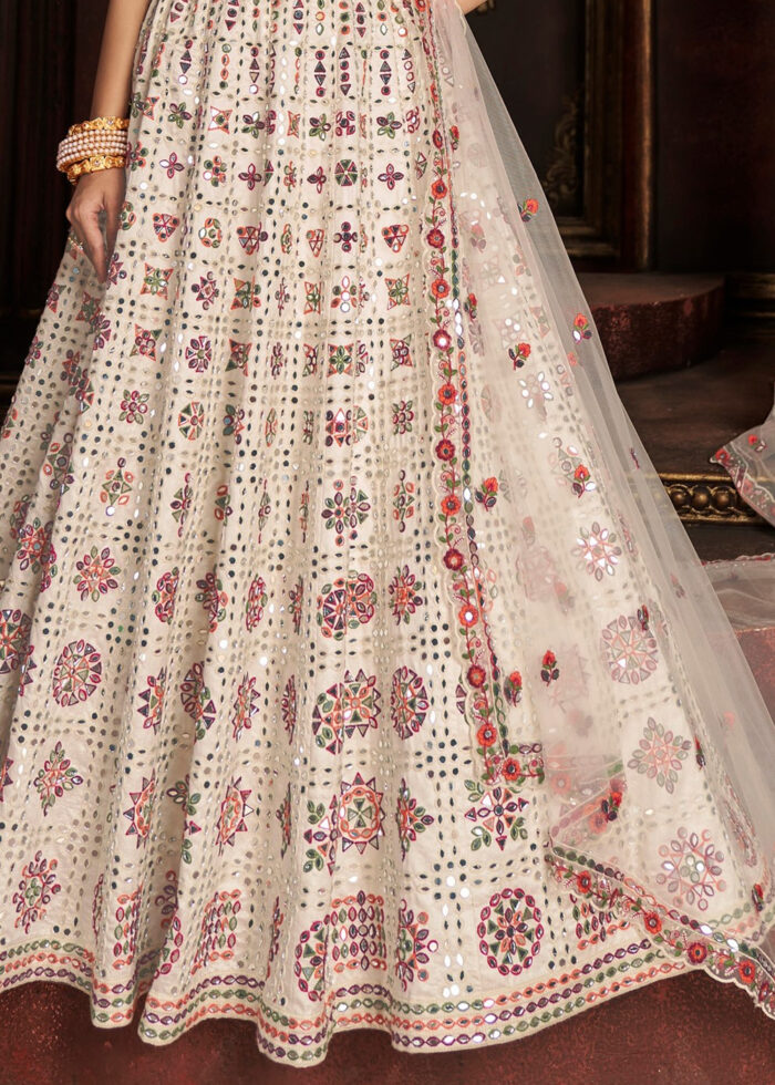 Off White Embroidered Lehenga