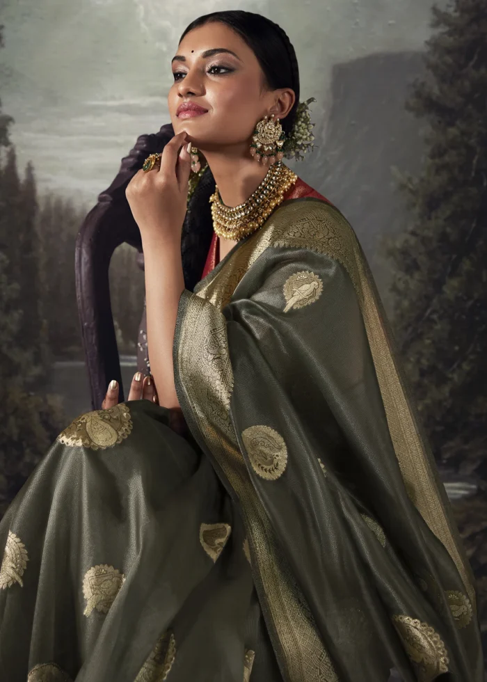 Olive Green Banarasi Saree