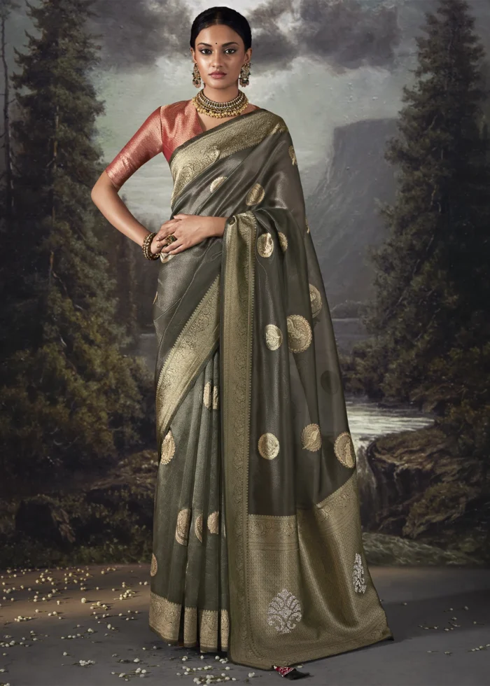 Olive Green Banarasi Saree