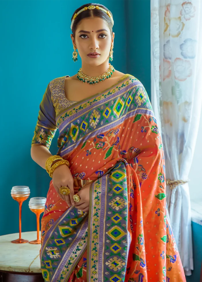 Orange Paithani Silk Saree