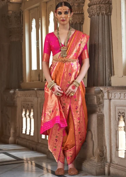 Orange Paithani Silk Saree